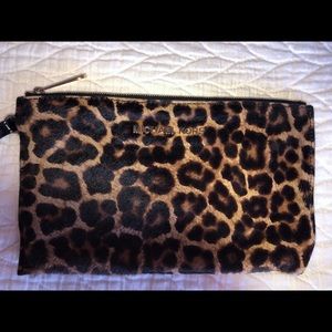 HAIRCALF LEOPARD PRINTED BEDFORD LARGE ZIP CLUTCH